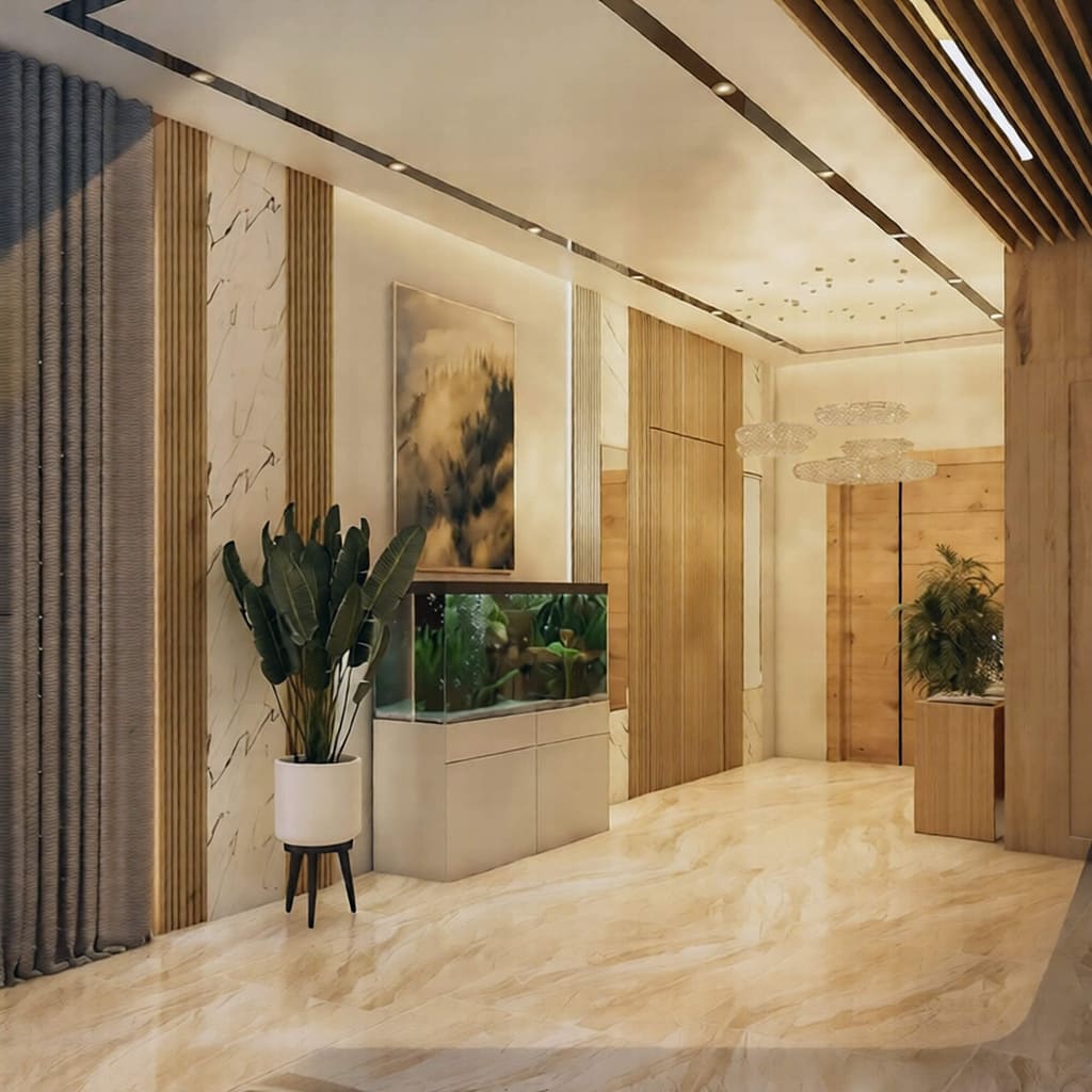 511 modern family hall interior design, size (6.80mx7.60m)