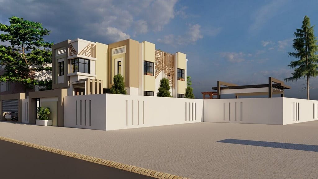 Modern house design with complete architectural and structural details