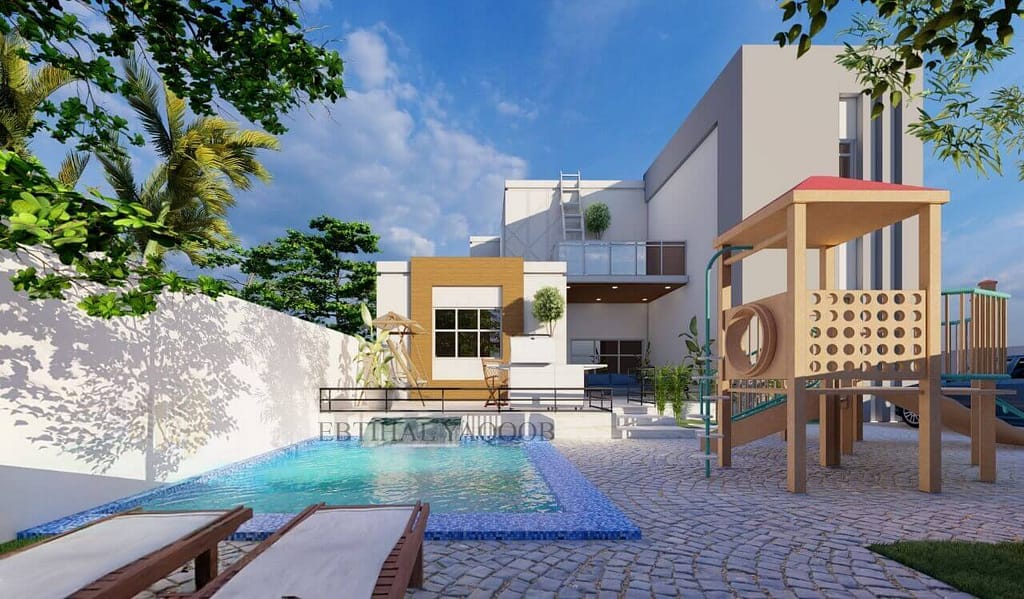 Modern house design with complete architectural and structural details