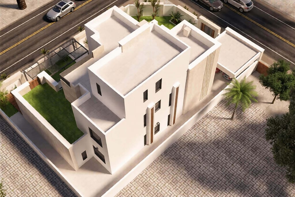 three floor modern house design, plot size 20 m x 32 m