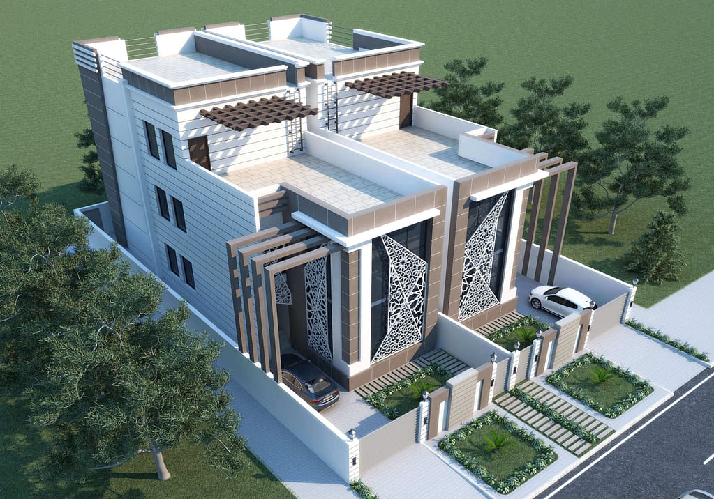 three floor modern house design , plot size 20 m x 30 m