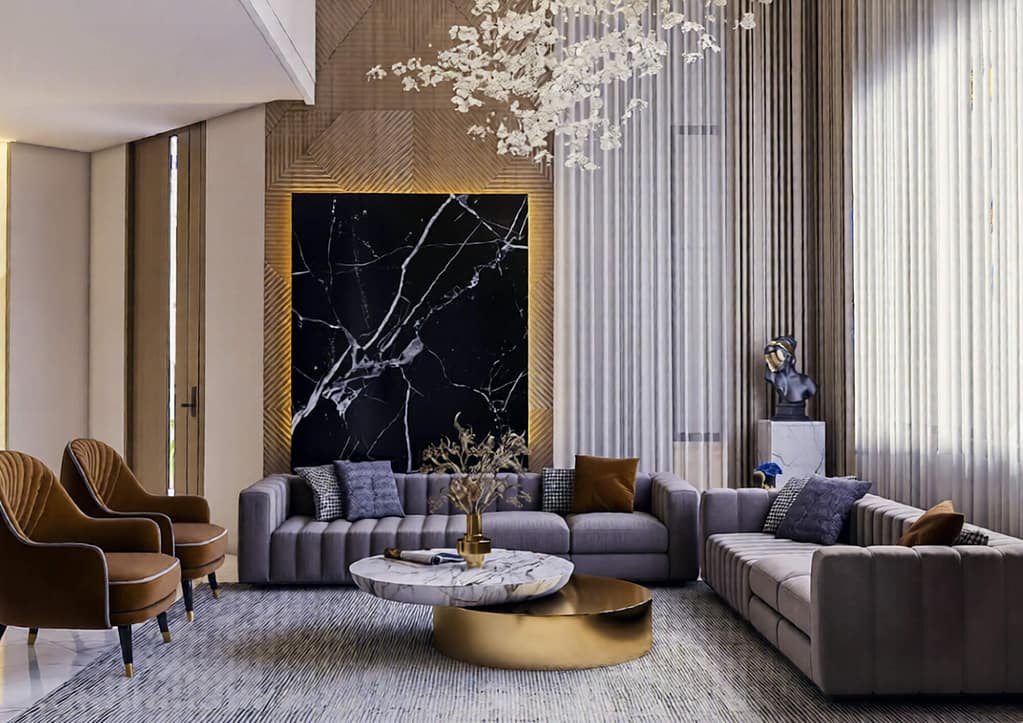 514 modern family hall interior design, size (7.20mx7.50m)