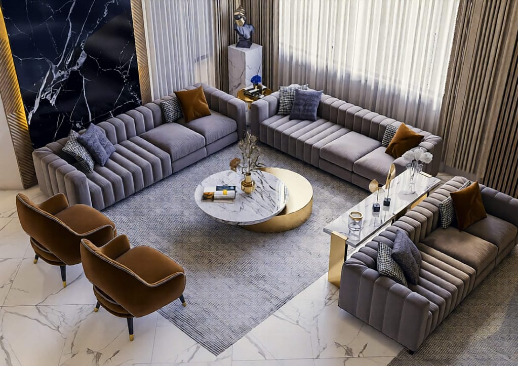 514 modern family hall interior design, size (7.20mx7.50m)