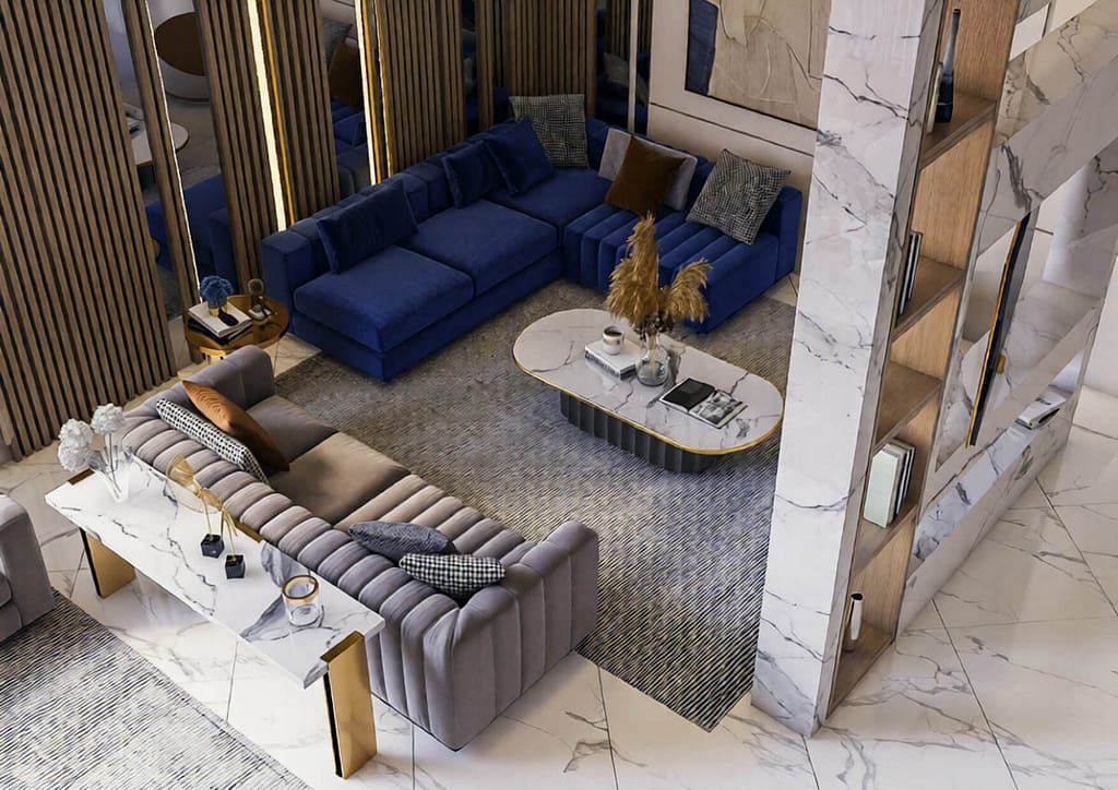 514 modern family hall interior design, size (7.20mx7.50m)