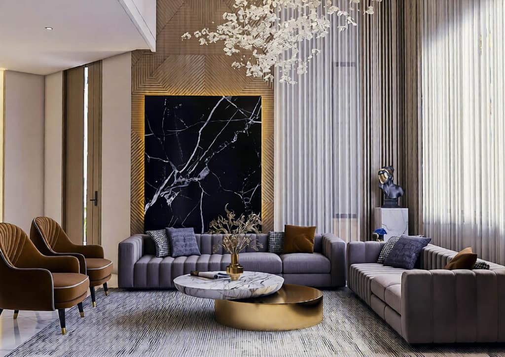 514 modern family hall interior design, size (7.20mx7.50m)