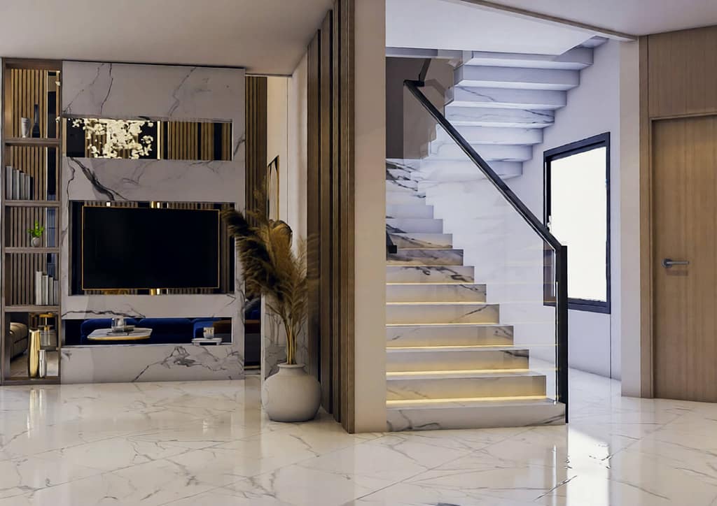 514 modern family hall interior design, size (7.20mx7.50m)