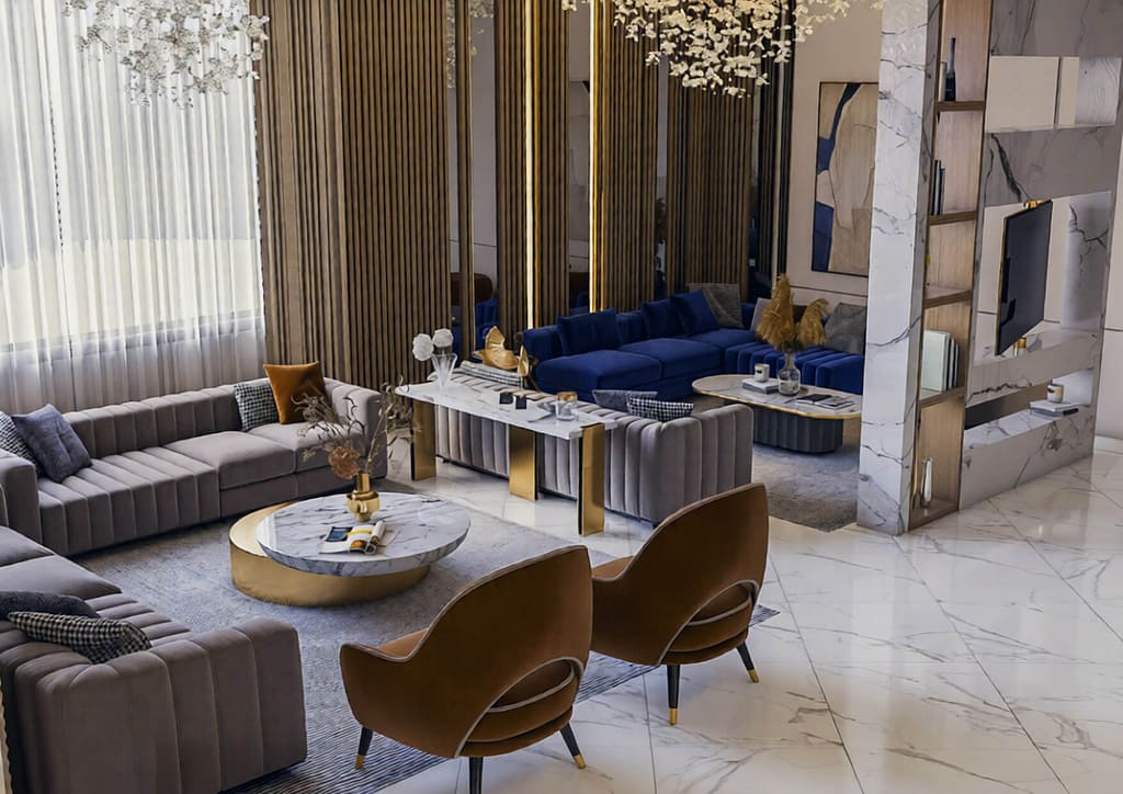 514 modern family hall interior design, size (7.20mx7.50m)