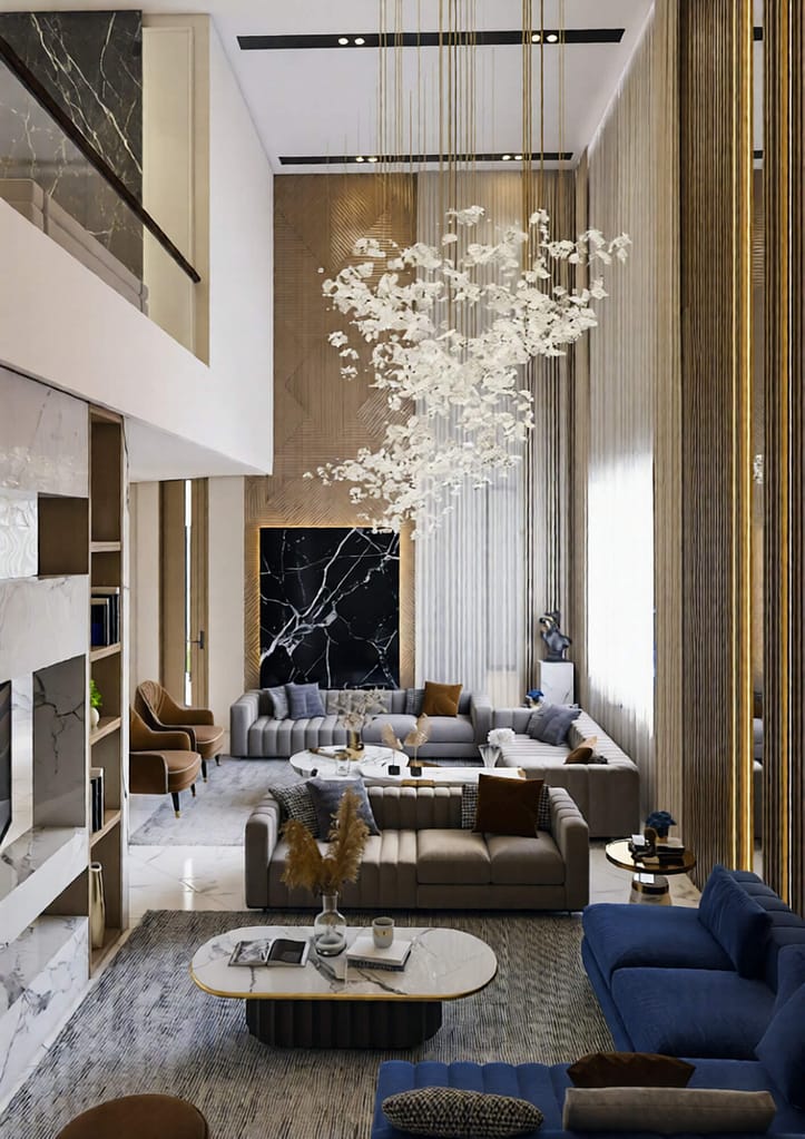 514 modern family hall interior design, size (7.20mx7.50m)