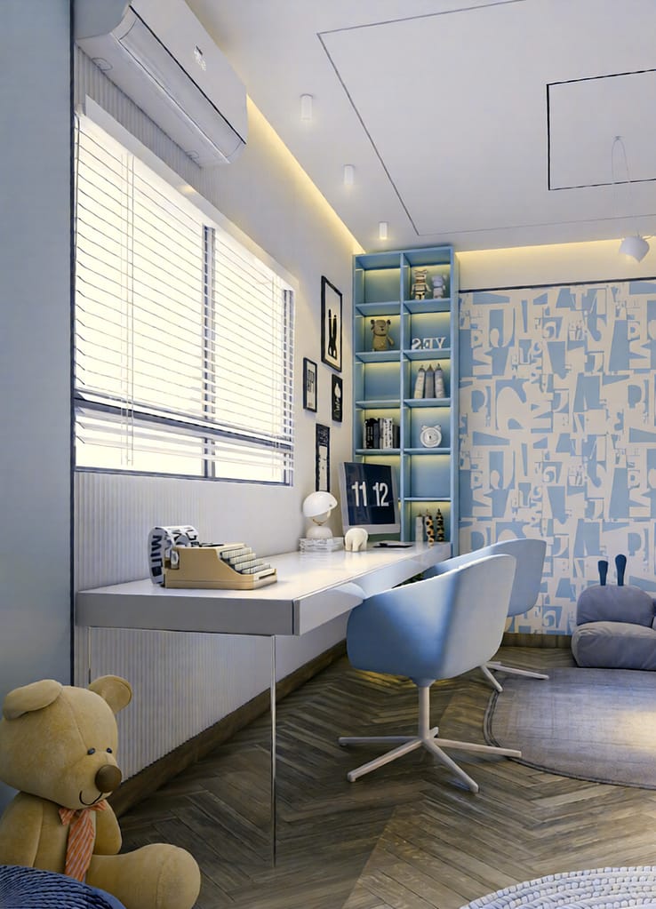 Small guest bedroom with efficient furniture layout