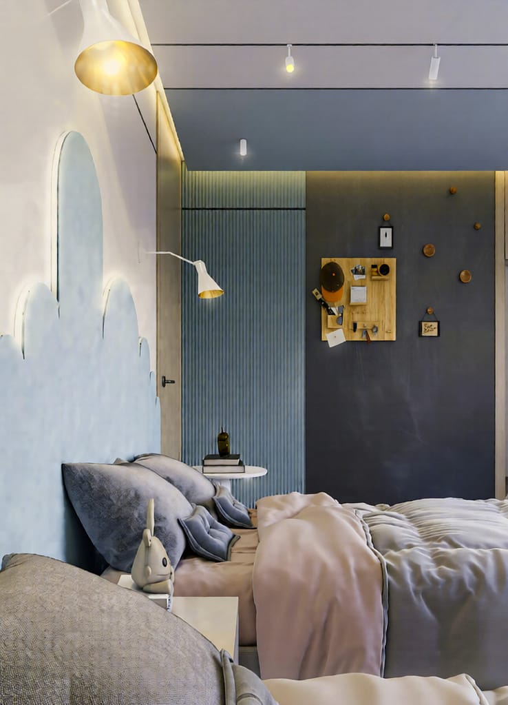 Cozy bedside table with decorative lamp and modern design